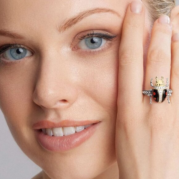 LAGOS Rare Wonders Ladybug Beetle Diamond Gold Silver Gemstone Ring Sz 7 - Picture 3 of 16